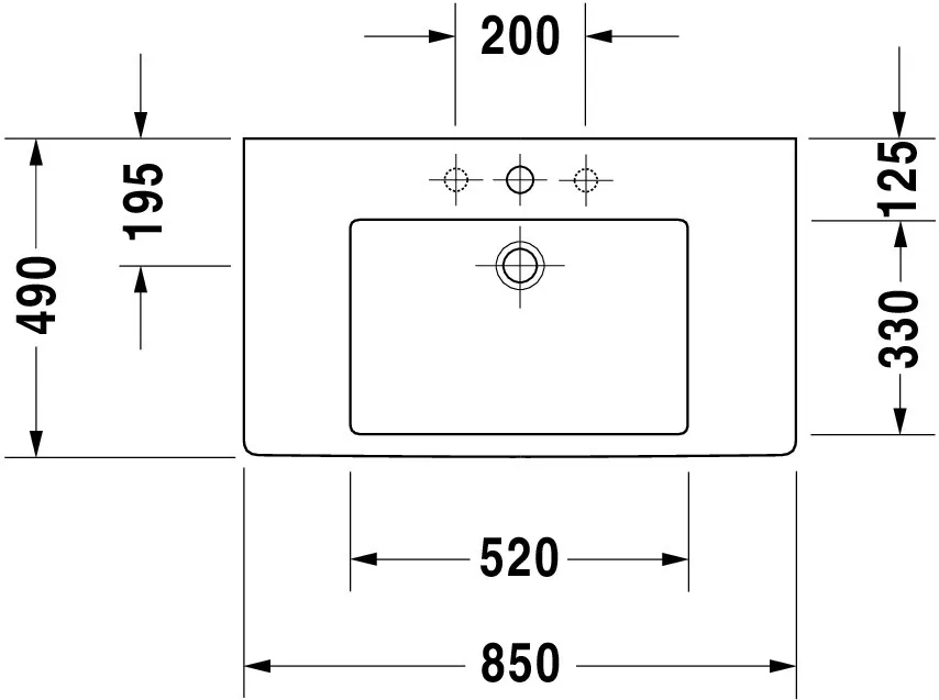 Wandwaschtisch „Vero“, mit Überlauf, Hahnlochposition mittig Wandwaschtisch „Vero“, mit Überlauf, Hahnlochposition mittig