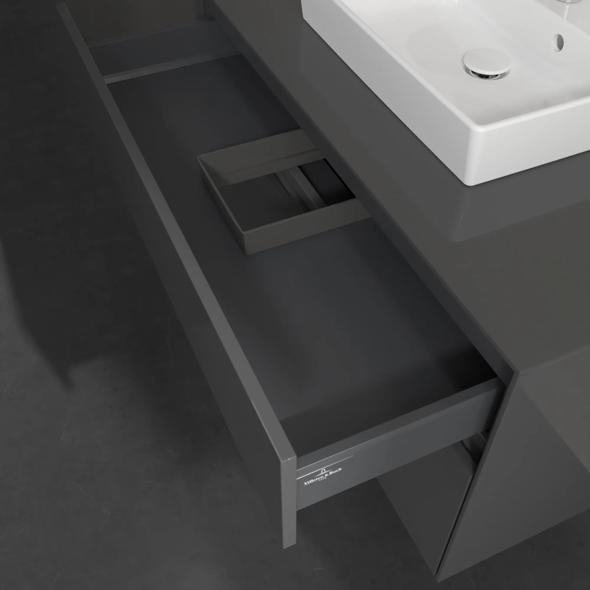 Villeroy & Boch Waschtischunterschrank „Collaro“ 1000 × 548 × 500 mm Glossy Grey, ohne Beleuchtung, für Becken mittig