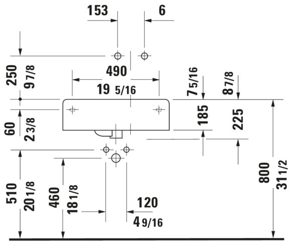 Wandwaschtisch „Scola“, mit Überlauf, Hahnlochposition mittig Wandwaschtisch „Scola“, mit Überlauf, Hahnlochposition mittig