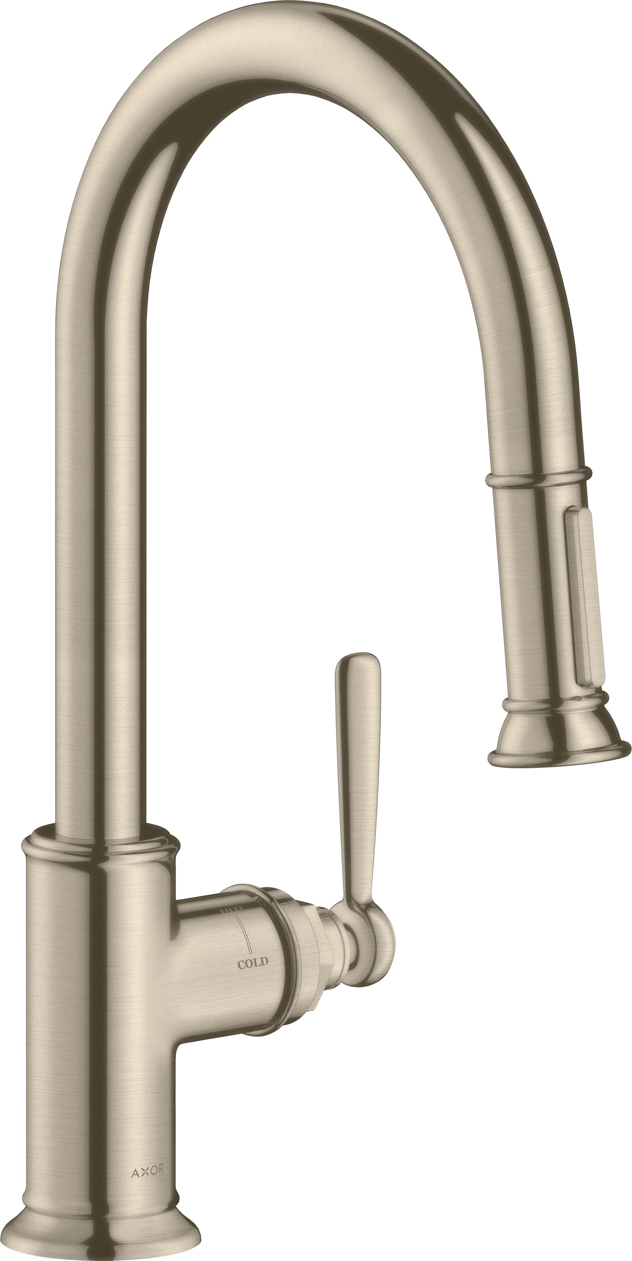 Hansgrohe AXOR Montreux Einhebel-Küchenmischer chrom mit Ausziehbrause, ComfortZone 180, Schwenkbereich 110° oder 150°, Laminarstrahl, arretierbarer Brausestrahl, MagFit magnetische Brausehalterung, Quick-Connect Schlauch, max. Durchflussmenge 9 l/min be