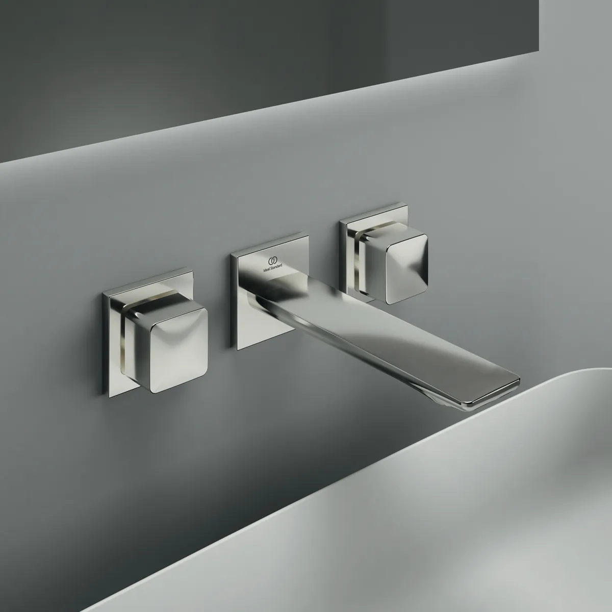 Ideal Standard Wand-Waschtischarmatur Conca A7445GN, eckige Rosetten, 180mm Ausladung, Silver Storm