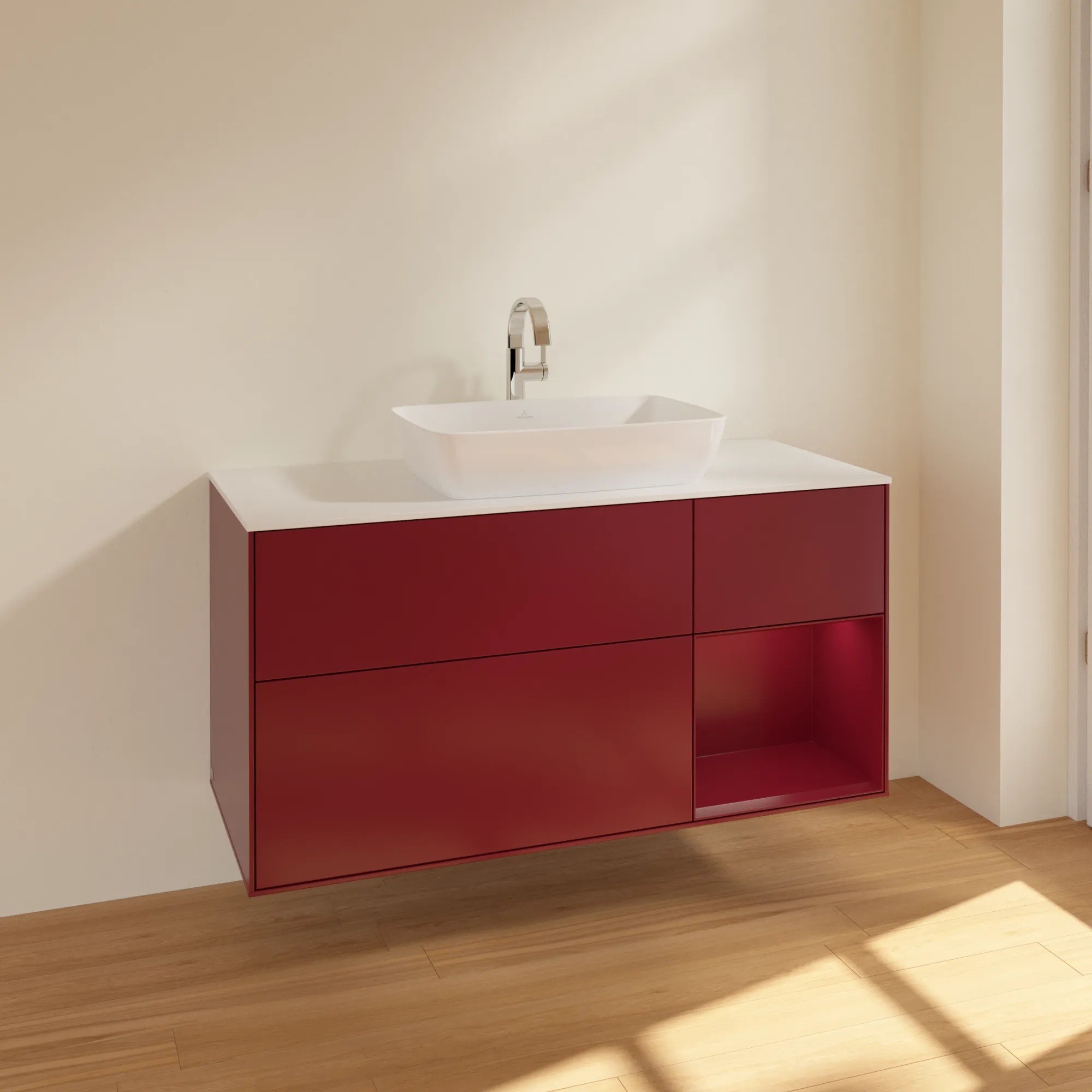 Villeroy & Boch Waschtischunterschrank „Finion“ für Schrankwaschtisch 1200 × 603 × 501 mm Peony Matt Lacquer, für Becken mittig, mit Hahnlochbohrung Villeroy & Boch Waschtischunterschrank „Finion“ für Schrankwaschtisch 1200 × 603 × 501 mm Peony Matt Lacquer, für Becken mittig, mit Hahnlochbohrung