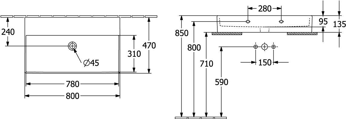 Villeroy & Boch Memento 2.0 Waschbecken TitanCeram 800x470mm Rechteck ohne Überlauf Weiß Alpin