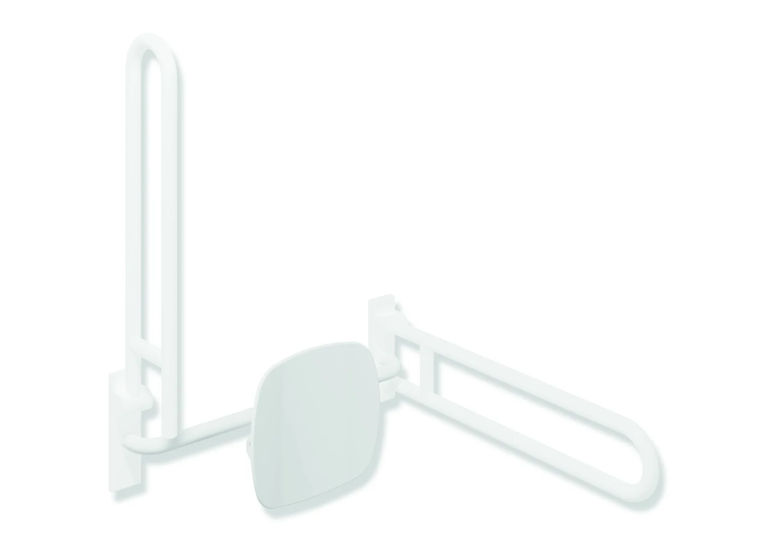HEWI Rückensitz 805 Classic, Edelstahl pulverbeschichtet, Lehne Kunststoff, Breite 650–750 mm, Tiefe 150 mm, Höhe 334 mm, Farbe Weiß tiefmatt (AS)