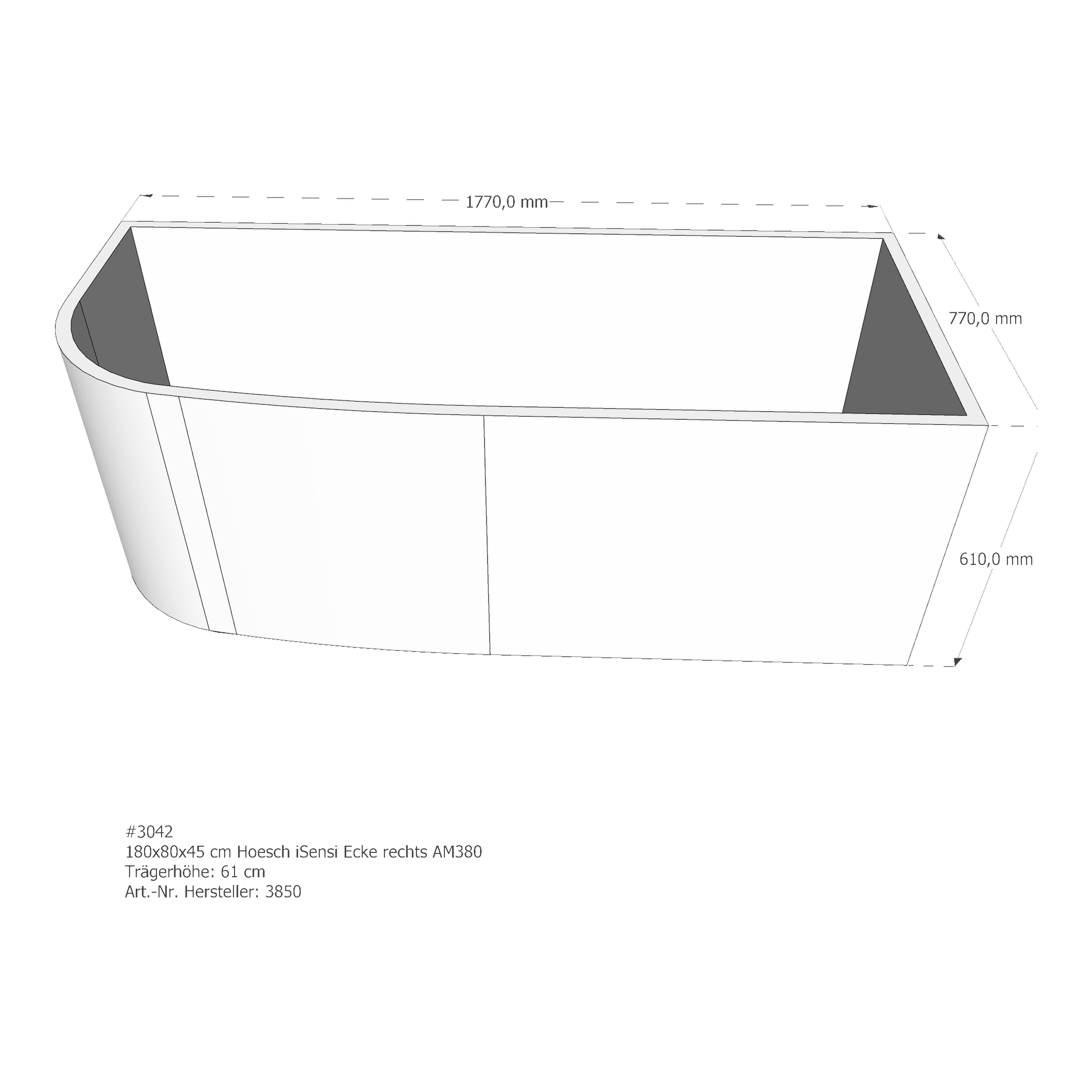 Badewannenträger für Hoesch iSensi rechts 180 × 80 × 45 cm Badewannenträger für Hoesch iSensi rechts 180 × 80 × 45 cm