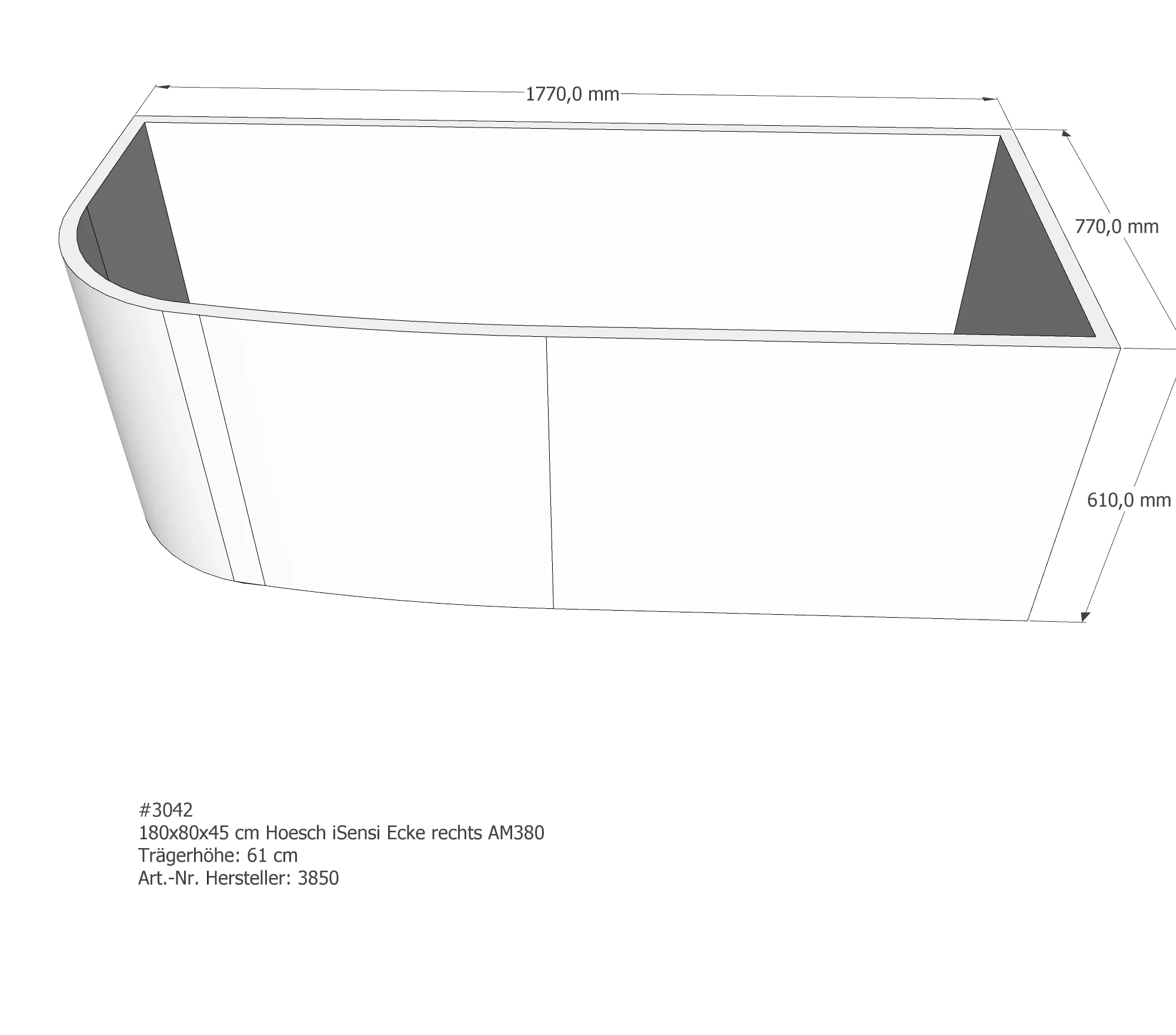 Badewannenträger für Hoesch iSensi rechts 180 × 80 × 45 cm Badewannenträger für Hoesch iSensi rechts 180 × 80 × 45 cm