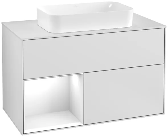 Villeroy & Boch Waschtischunterschrank „Finion“ für Schrankwaschtisch 1000 × 603 × 501 mm White Matt Lacquer, für Becken mittig, mit Hahnlochbohrung