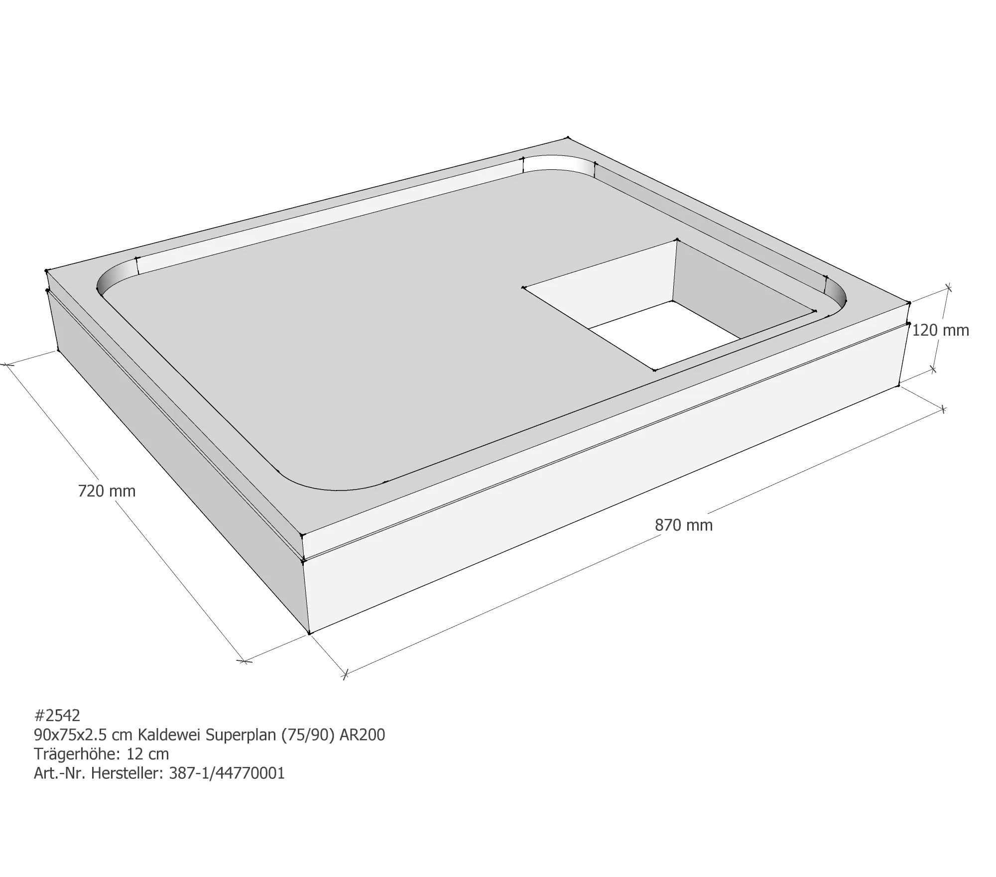 Duschwannenträger für Kaldewei Superplan 75 × 90 × 2,5 cm