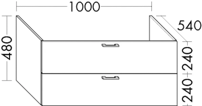 Waschtischunterschrank Sys30 von burgbad - 1.000 mm breit, 480 mm hoch, 540 mm tief, 1 Schublade oben (350 mm), 1 Auszug unten (420 mm)