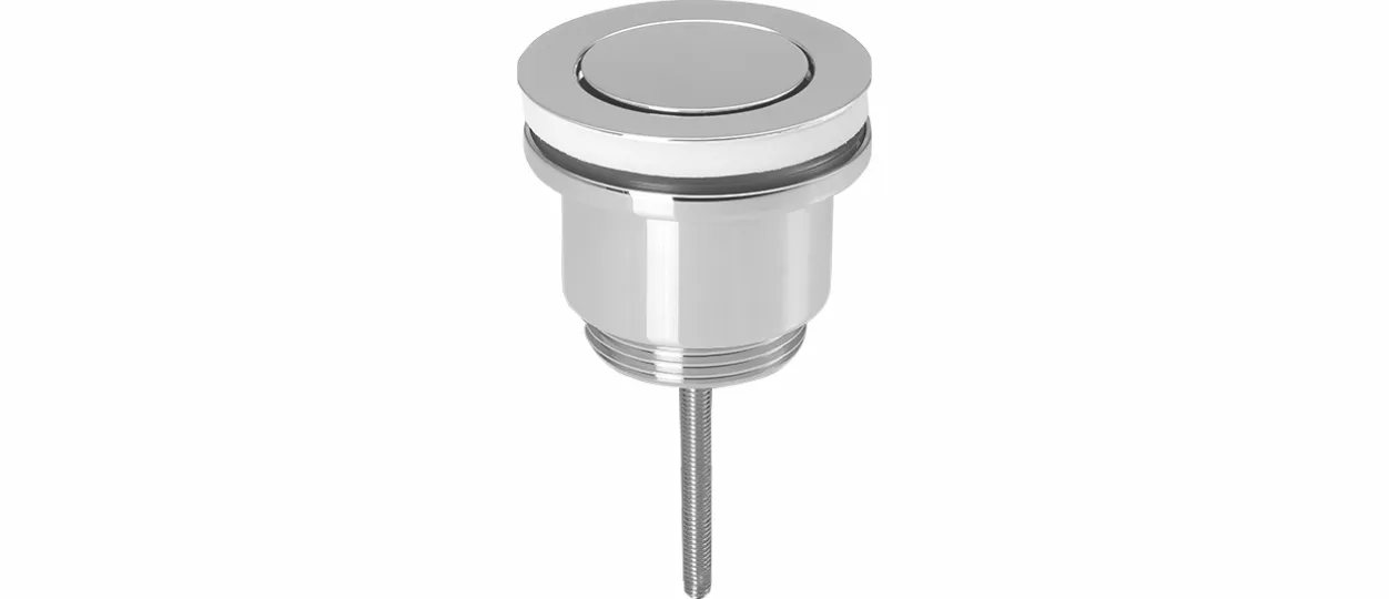 Design-Ablaufventil 1 1/4″ MS vc, Druck- verschl.excenterstopfen,klein flach rund Design-Ablaufventil 1 1/4″ MS vc, Druck- verschl.excenterstopfen,klein flach rund
