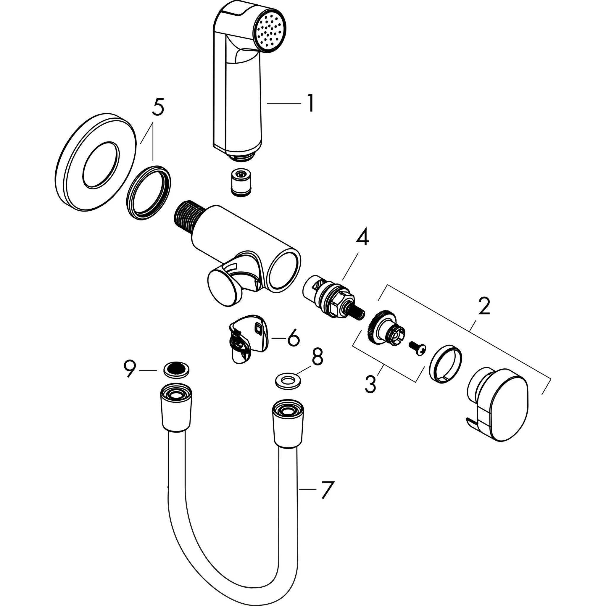 Bidette Handbrause 1jet S EcoSmart+ für Kaltwasser mit Brausehalter und Brauseschlauch 125 cm Chrom