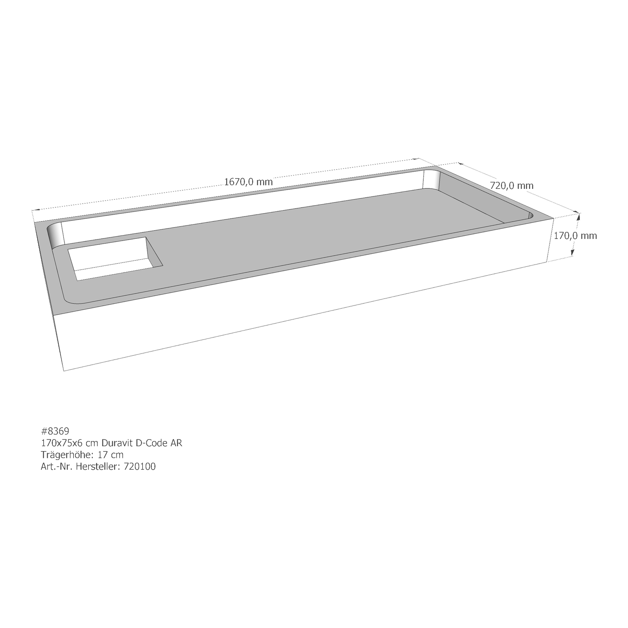 Duschwannenträger für Duravit D-Code 170 × 75 × 6 cm Duschwannenträger für Duravit D-Code 170 × 75 × 6 cm