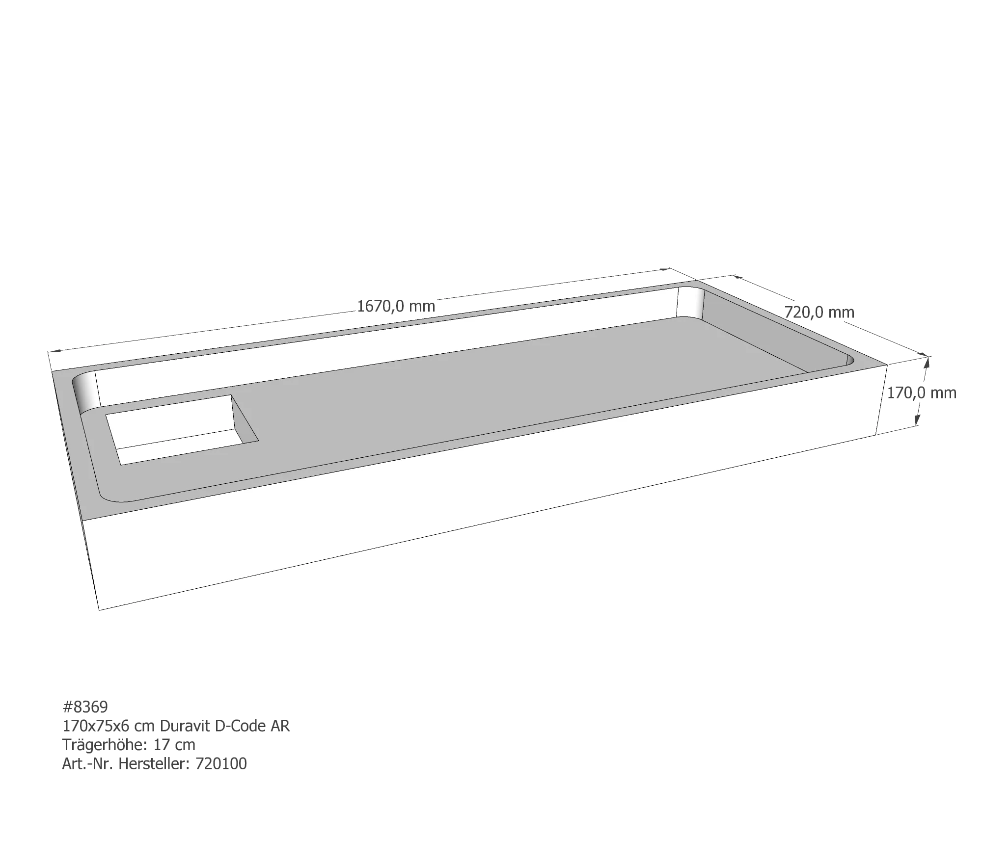 Duschwannenträger für Duravit D-Code 170 × 75 × 6 cm Duschwannenträger für Duravit D-Code 170 × 75 × 6 cm