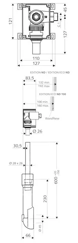 Unterputz-WC-Druckspüler COMPACT II ND, Masterbox, Rohrunterbrecher (DIN EN 12541), DN 25 G 1 AG (rechts), Spülrohr Ø 45 mm