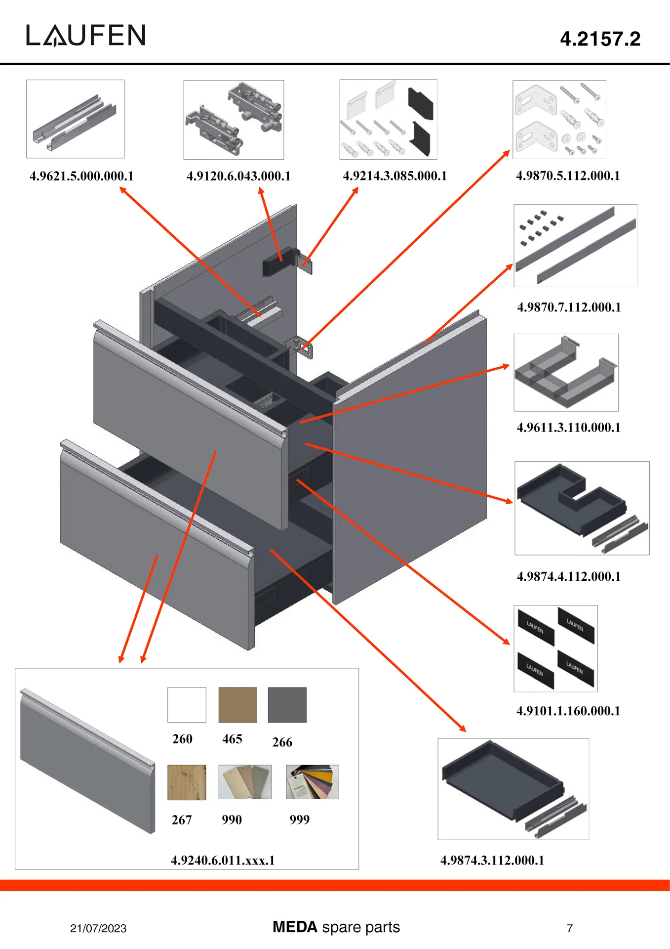 Waschtischunterbau, MEDA, 448x584x515, mit 2 Schubladen, 1 Ordnungssystem, integrierte Griffleiste, Vollauszug und Soft-Close, für Waschtisch MEDA H810113 (60 cm), weiß matt