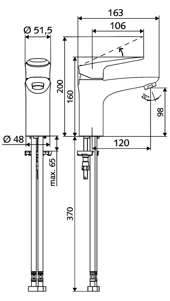 Waschtisch-Armatur MODUS EH, HD-M - Hochdruck Mischwasser, Einhebel-Einlocharmatur, 2x G 3/8 IG, Bügelhebel, chrom