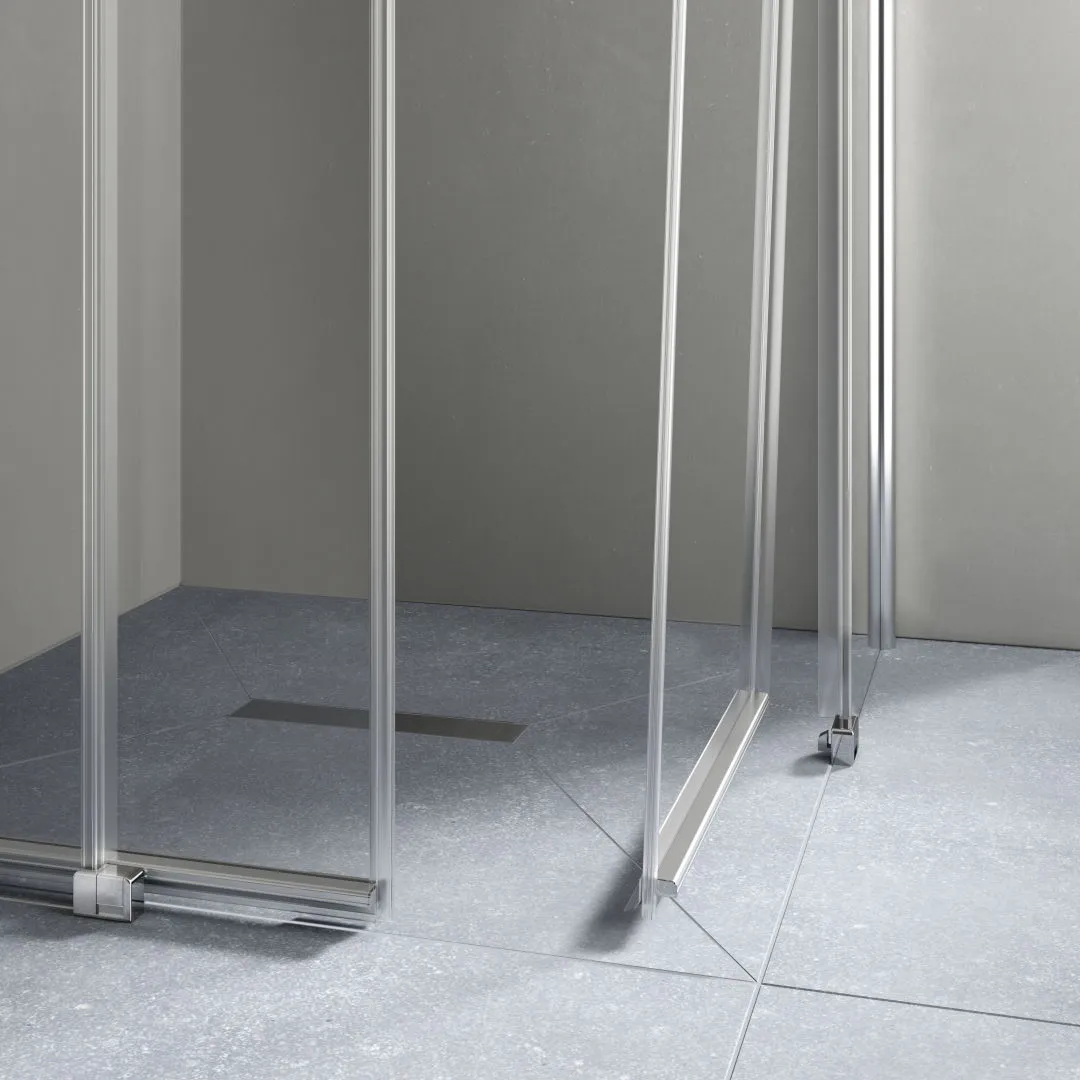 Kermi Duschtür Eckeinstieg 2-teilig (Gleittüren bodenfrei) Halbteil links „PEGA“ Glas Klar, Profile Silber Hochglanz, BV: 770 - 790 mm GAK: 755 - 775 mm WE: 780 - 800 mm H: 1850 mm