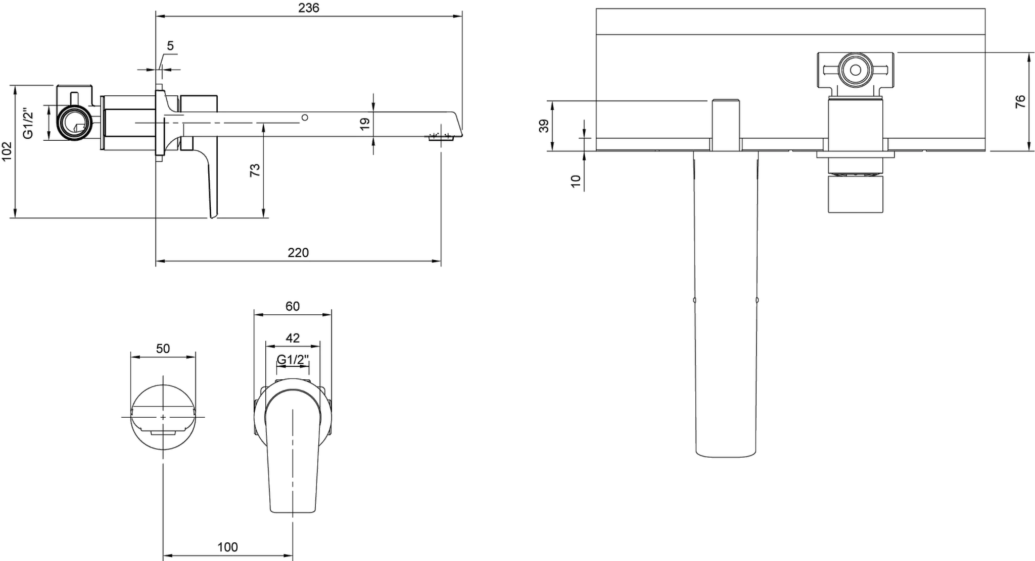 Einhand-Unterputz-Armatur „Liberty“ 23,6 cm Ausladung 220 mm in Chrom Einhand-Unterputz-Armatur „Liberty“ 23,6 cm Ausladung 220 mm in Chrom