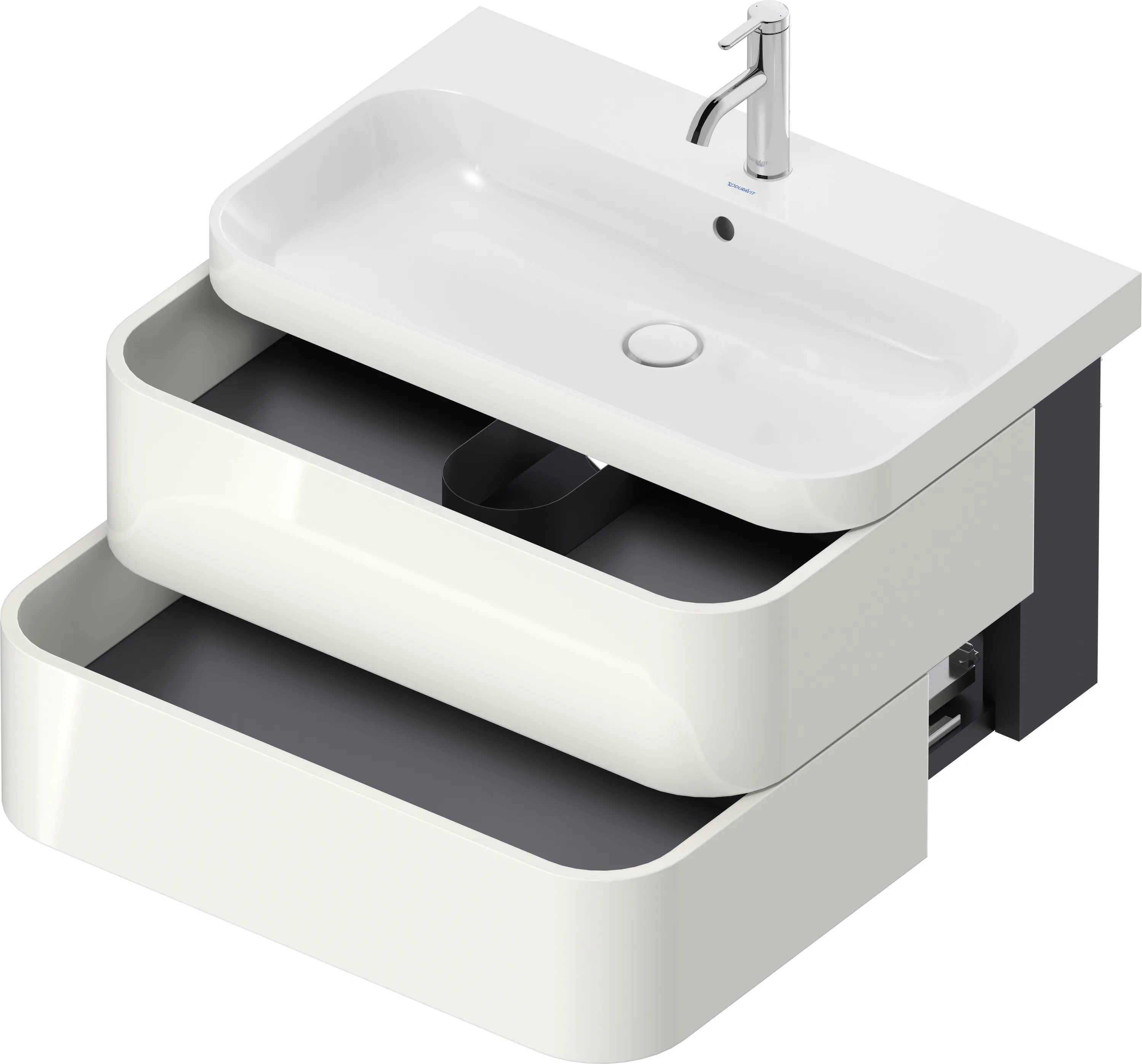 Duravit Waschtischunterschrank c-bonded Set wandhängend „Happy D.2 Plus“ 775 × 480 × 490 mm Weiß Hochglanz, mit Hahnlochbohrung