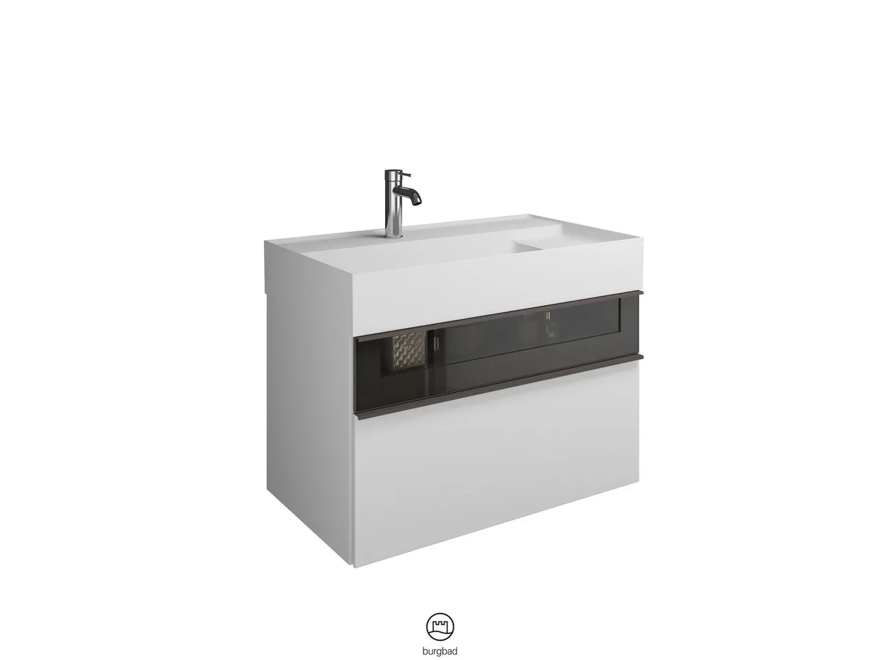 burgbad Yumo Mi-Waschtisch inkl. WTU SFKL082, Mineralguss, 470x815x610, PG1