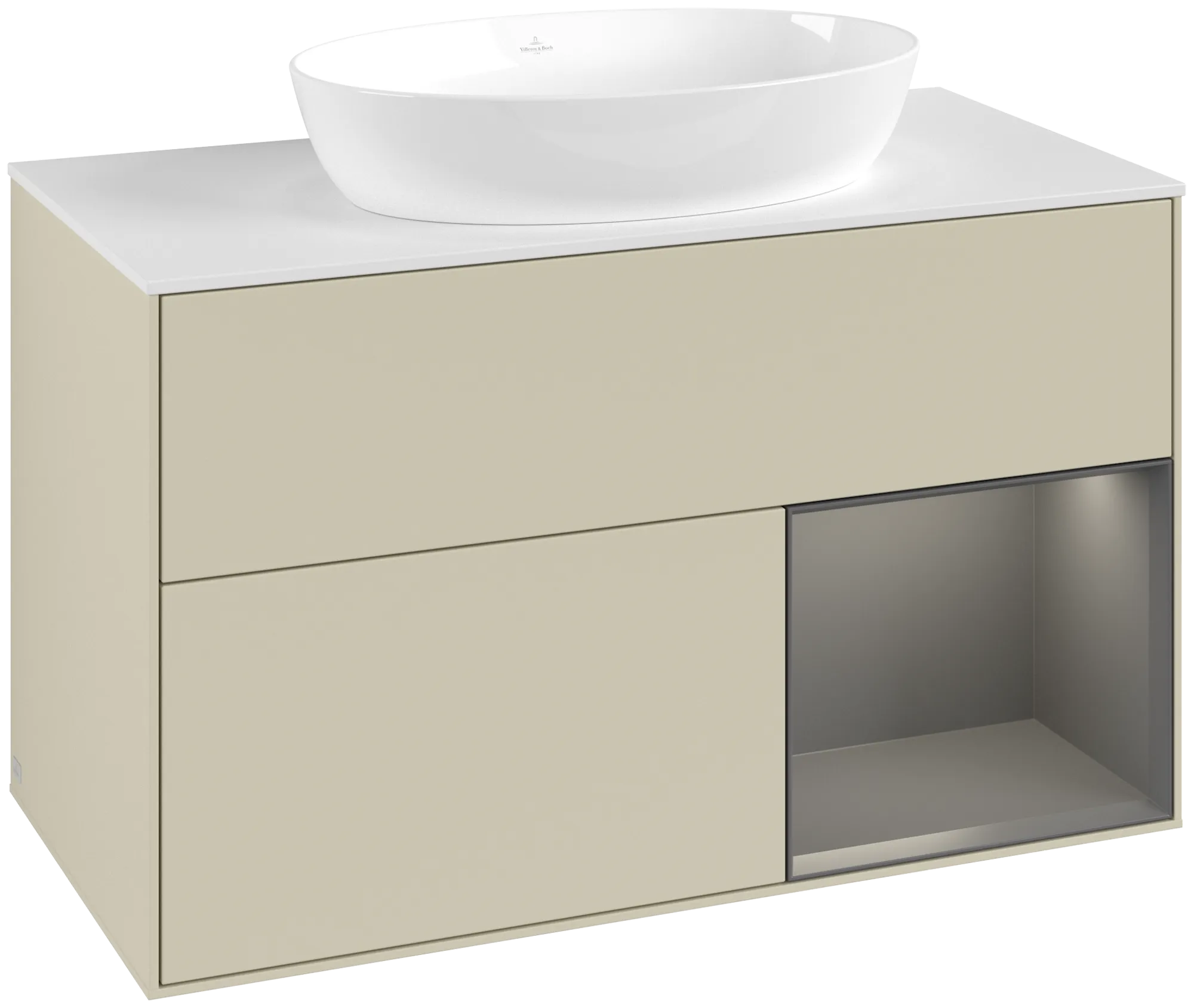 Villeroy & Boch Finion Waschbeckenunterschrank FA2, 1000 x 603 x 501 mm, Silk Grey Matt Lacquer / Anthracite Matt Lacquer / Glass White Matt