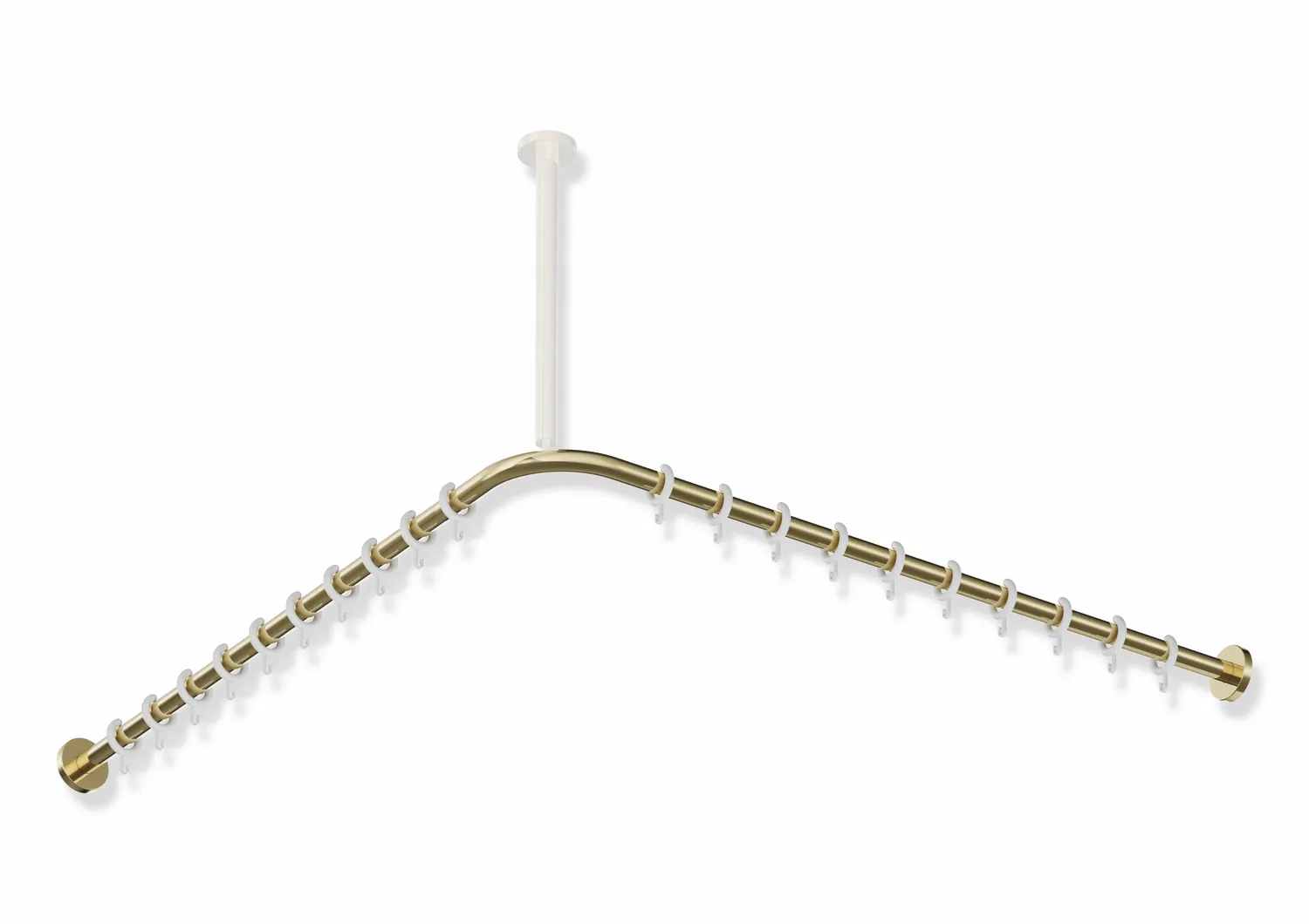 Vorhangstange des Systems 900, Edelstahl, PVD, Achsmaß 987 x 987 mm, kürzbar, D: 25 mm, mit 20 Vorhangringen aus POM, in Farbe CK (Messing glänzend) Vorhangstange des Systems 900, Edelstahl, PVD, Achsmaß 987 x 987 mm, kürzbar, D: 25 mm, mit 20 Vorhangringen aus POM, in Farbe CK (Messing glänzend)