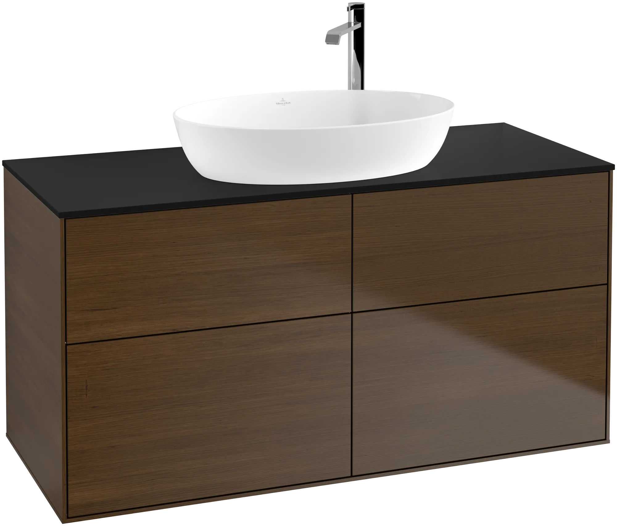 Villeroy & Boch Finion Waschbeckenunterschrank G91 1200x603x501mm Walnut Veneer / Glass Black Matt