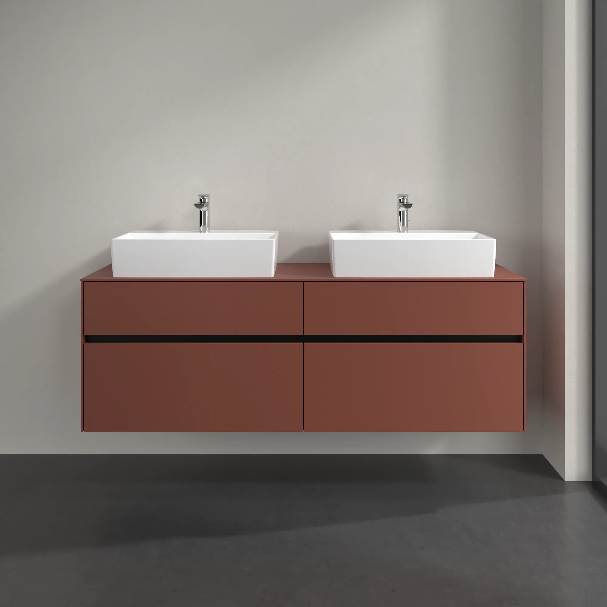 Villeroy & Boch Waschtischunterschrank „Collaro“ 1600 × 548 × 500 mm Wine Red, ohne Beleuchtung, für links und rechts Villeroy & Boch Waschtischunterschrank „Collaro“ 1600 × 548 × 500 mm Wine Red, ohne Beleuchtung, für links und rechts