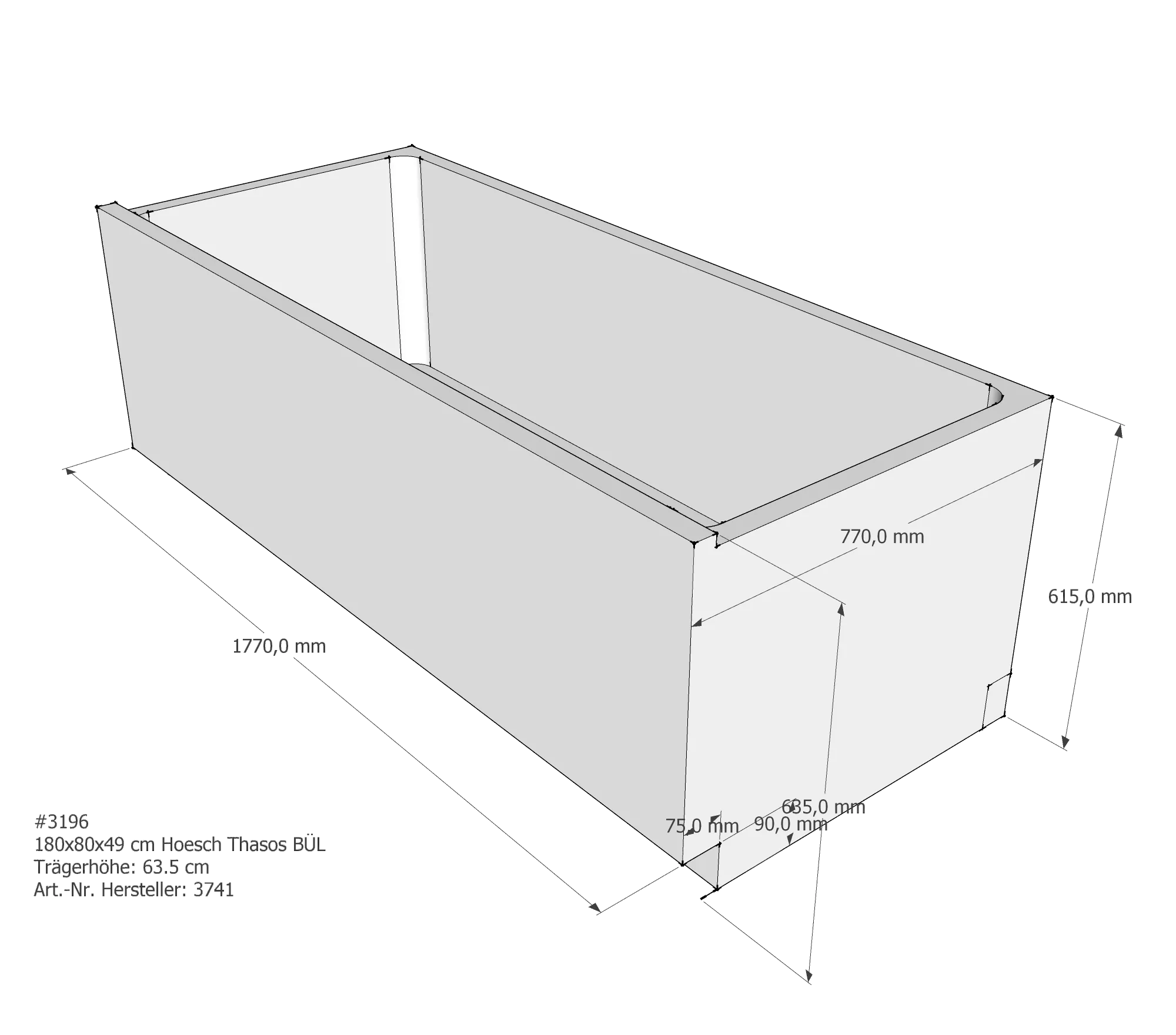 Badewannenträger passend für Hoesch Thasos links 180 × 80 × 49 cm Badewannenträger passend für Hoesch Thasos links 180 × 80 × 49 cm