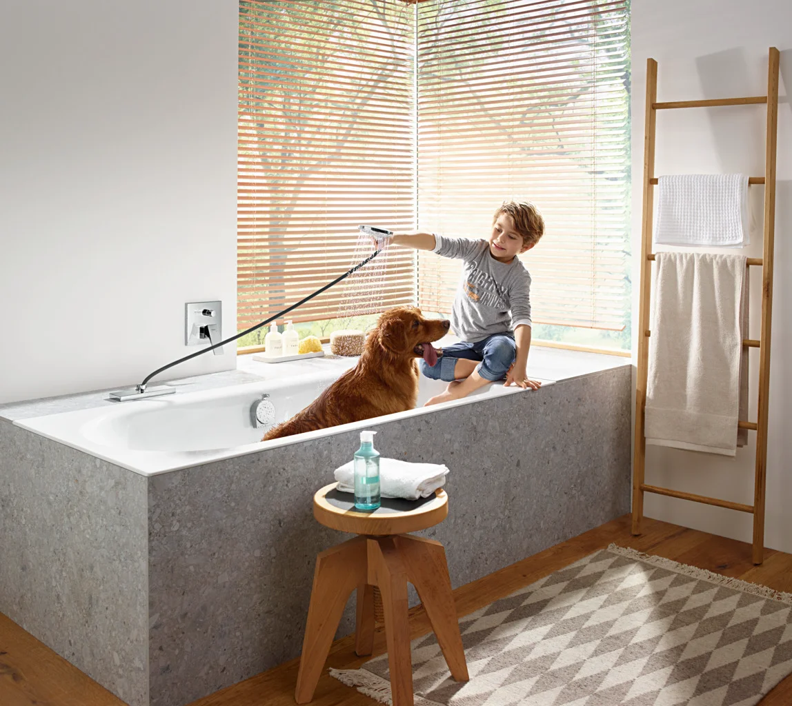 Hansgrohe Metropol Einhebel-Wannenmischer Unterputz, Chrom, 2 Verbraucher, Keramikmischsystem, einstellbare Temperaturbegrenzung, automatische Rückstellung, Schalldämpfer