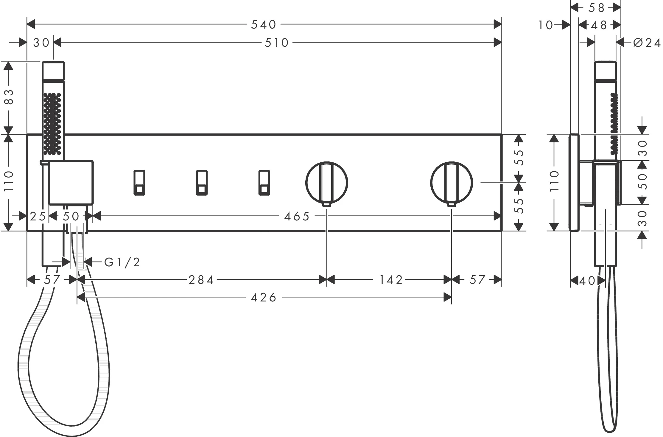 AXOR ShowerComposition Thermostatmodul 540/110 Unterputz für 3 Verbraucher Chrom