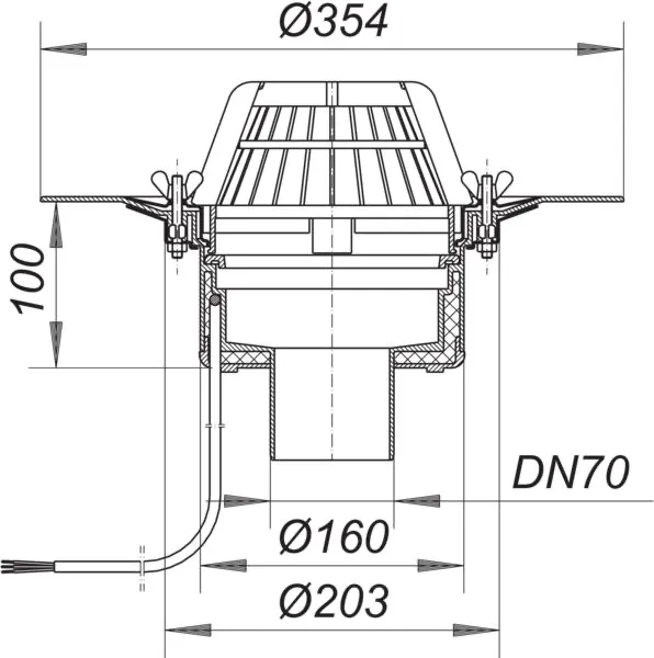 Dachablauf 62 H Schraubflansch, beheizt, DN 70 Dachablauf 62 H Schraubflansch, beheizt, DN 70