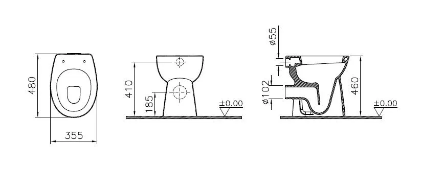 VitrA Conforma Flachspüler-Stand-WC + 6 cm Abgang waagerecht Open Back Weiß Hochglanz