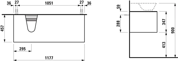 Laufen Waschtischunterbau „THE NEW CLASSIC“ 1177 × 347 × 457 mm Weiß matt, links