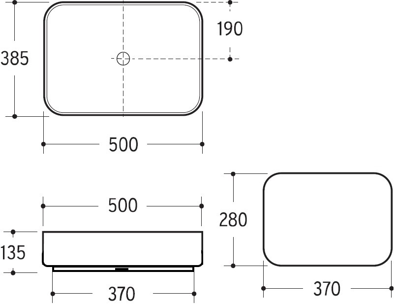 Aufsatzwaschtisch AqvaCeramica "SlimRim" - 500 × 385 mm - Höhe 135 mm - ohne Überlauf - weiß