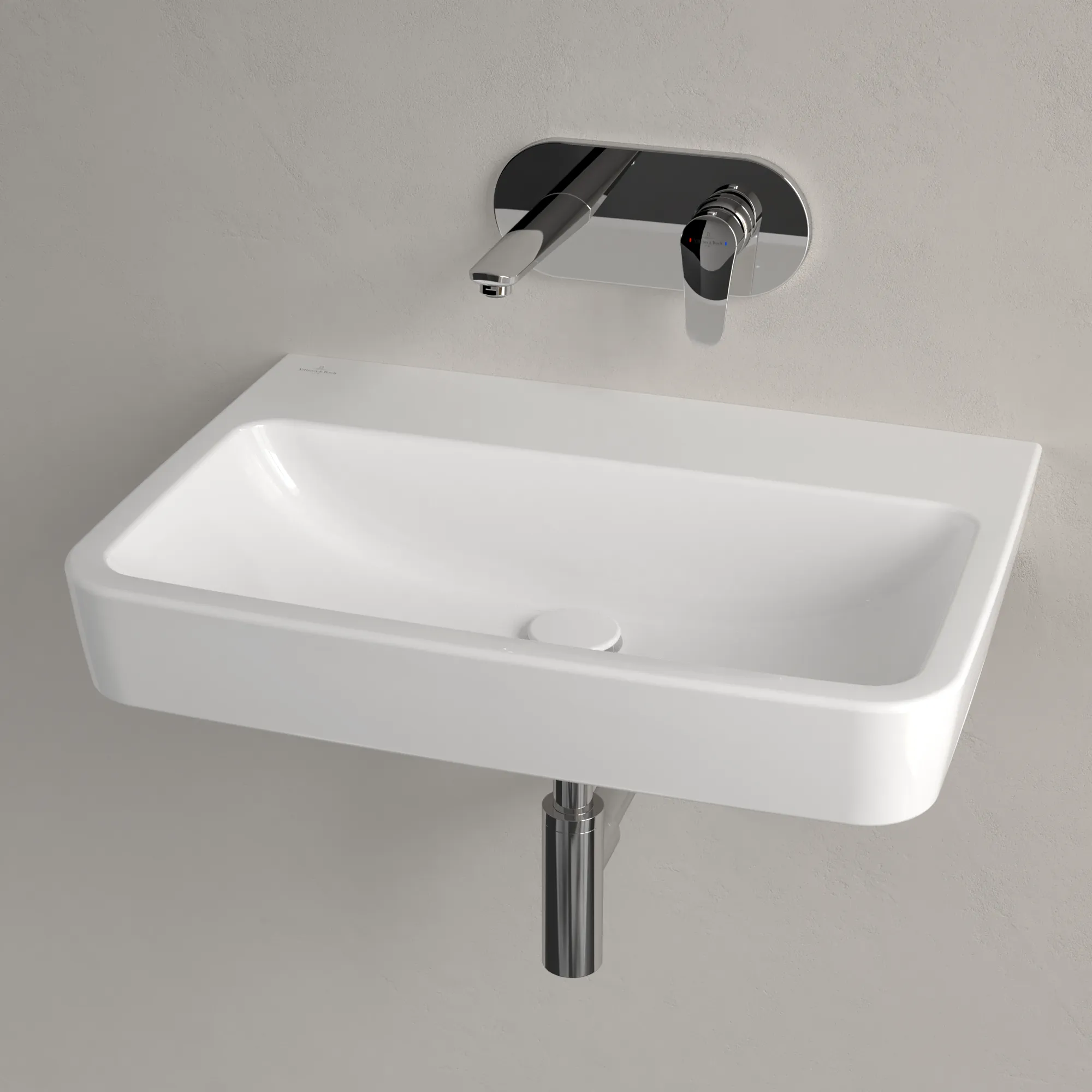 Villeroy & Boch Einbau-/Aufsatz Wandwaschtisch geschliffen „O.novo“ 650 × 460 × 175 mm, für Becken mittig, ohne Hahnlochbohrung in Weiß Alpin