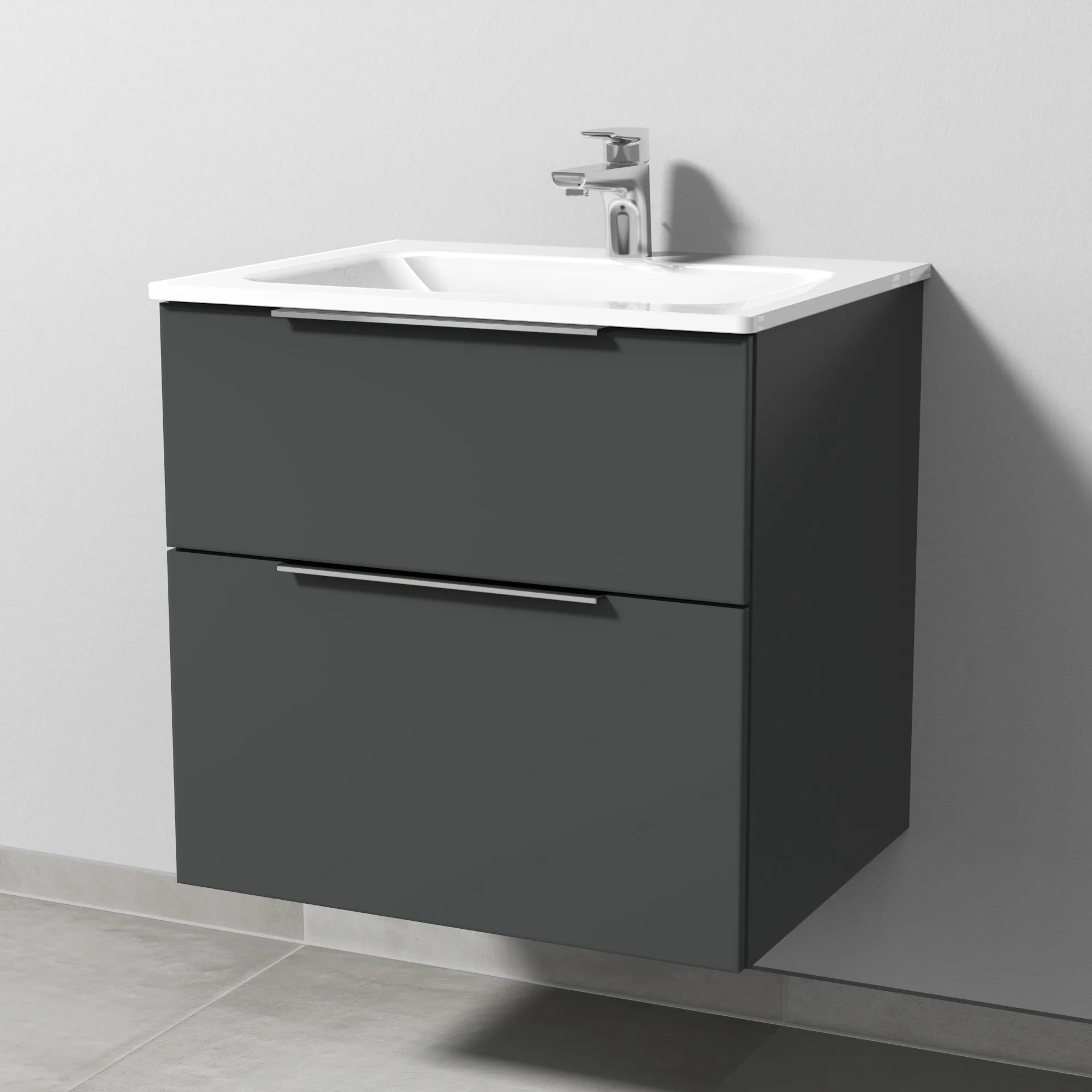 Glas-Waschtisch-Set mit Waschtischunterschrank „3way“ 60 × 48,7 × 58,2 cm in Anthrazit (matt), mit Hahnlochbohrung