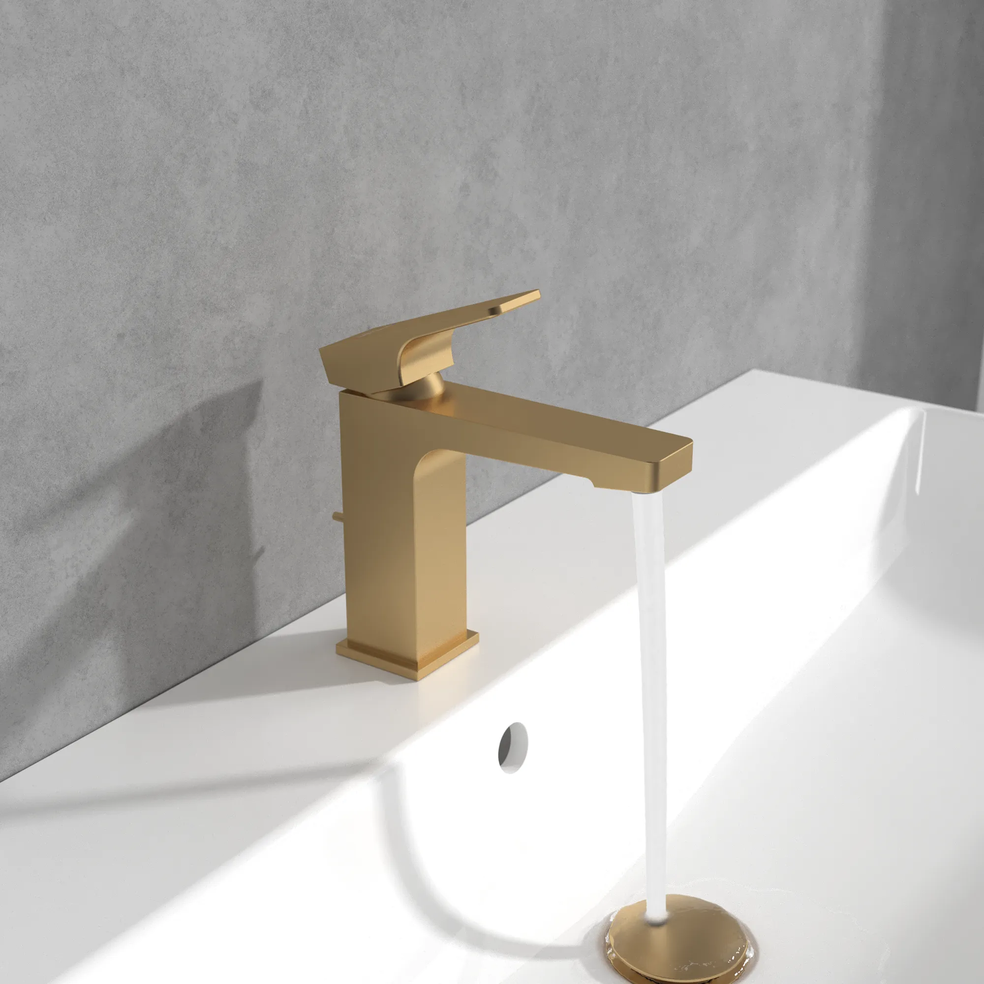 Einhand-Waschtischarmatur „Architectura Square“ 16,5 cm Ausladung 130 mm in Brushed Gold Einhand-Waschtischarmatur „Architectura Square“ 16,5 cm Ausladung 130 mm in Brushed Gold