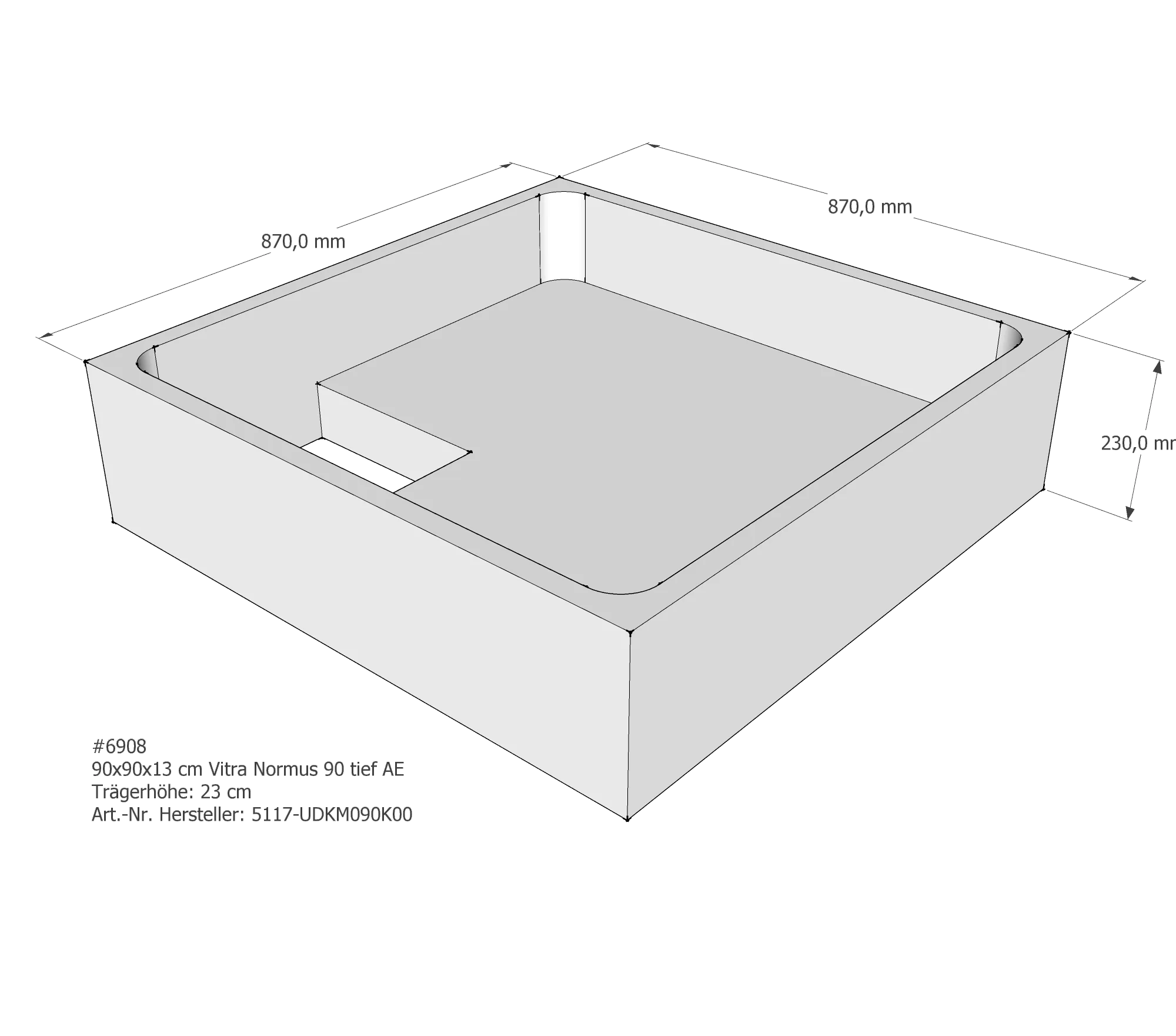 Duschwannenträger passend für VitrA Normus tief 90 × 90 × 13 cm