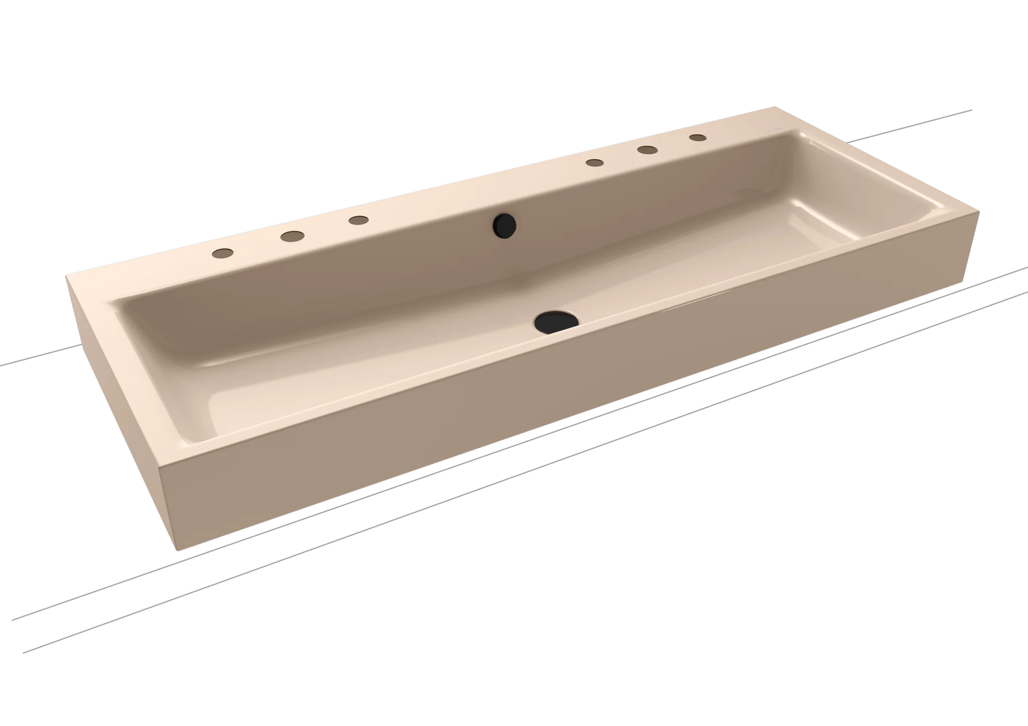 Kaldewei PURO Aufsatz-Doppelwaschtisch, 1200x460 mm, Randhöhe 120 mm, Farbe bahamabeige, Perl-Effekt, Antidröhn, mit 2x3er Hahnlochbohrung, inkl. Überlaufgarnitur chrom