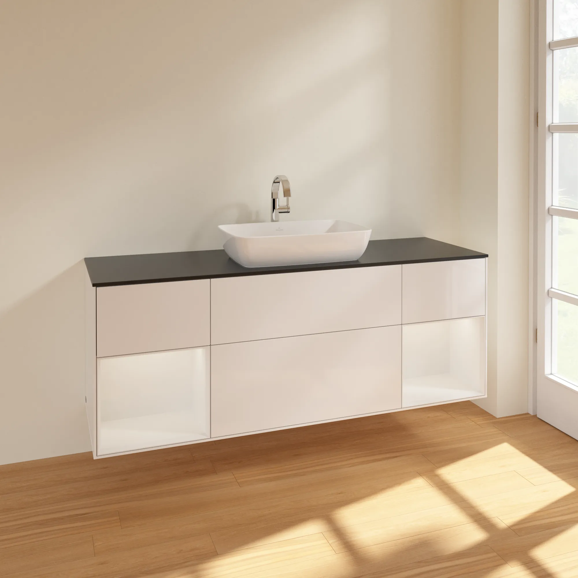 Villeroy & Boch Waschtischunterschrank „Finion“ für Schrankwaschtisch 1600 × 603 × 501 mm Glossy White Lacquer, für Becken mittig Villeroy & Boch Waschtischunterschrank „Finion“ für Schrankwaschtisch 1600 × 603 × 501 mm Glossy White Lacquer, für Becken mittig