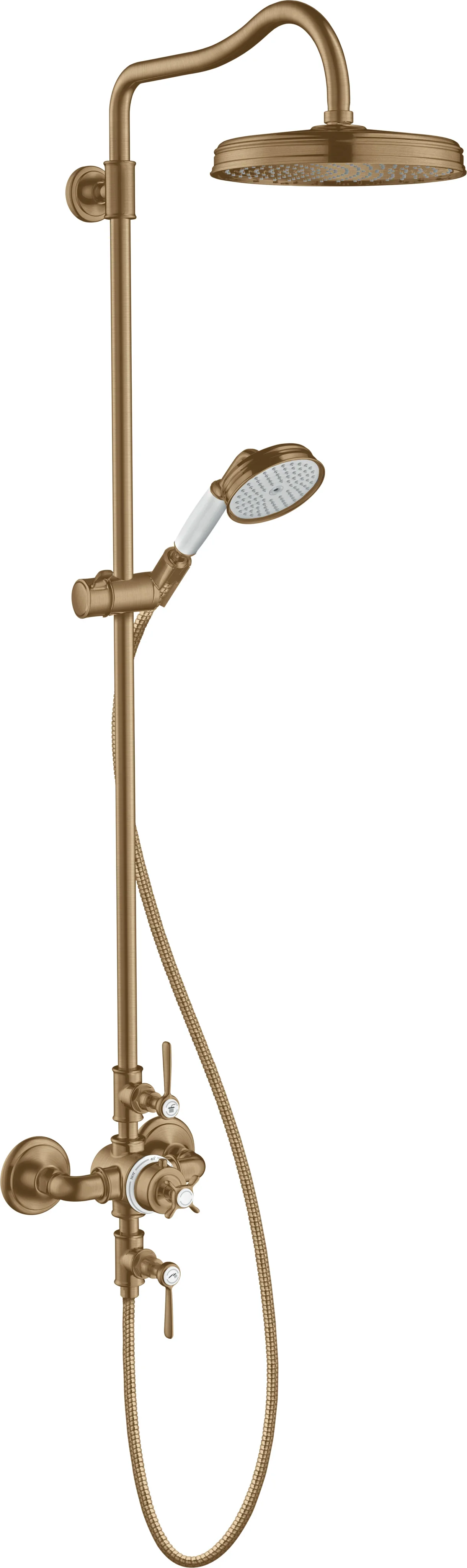 Hansgrohe AXOR Montreux Showerpipe BBR mit Thermostat und Hebelgriff, Brushed Bronze, 450 mm Brausearmlänge, RainAir Strahltechnologie Hansgrohe AXOR Montreux Showerpipe BBR mit Thermostat und Hebelgriff, Brushed Bronze, 450 mm Brausearmlänge, RainAir Strahltechnologie