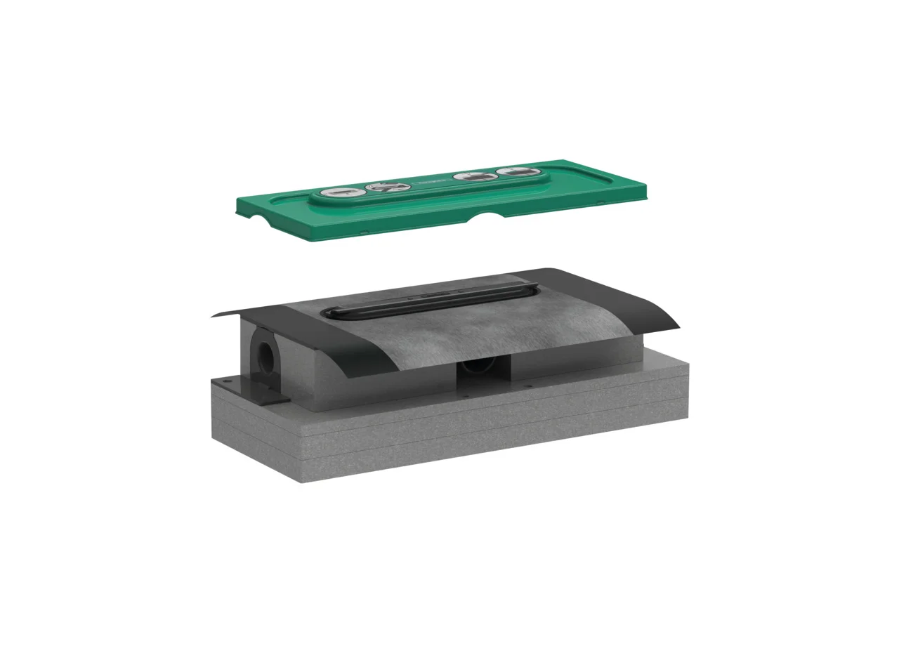 Hansgrohe uBox universal Grundkörper für Duschrinnen – Ablaufgehäuse DN40, waagerechter Auslass, 3-seitiger Anschluss, Sperrwasserscheibe 30 mm, Mindestbauhöhe 57 mm