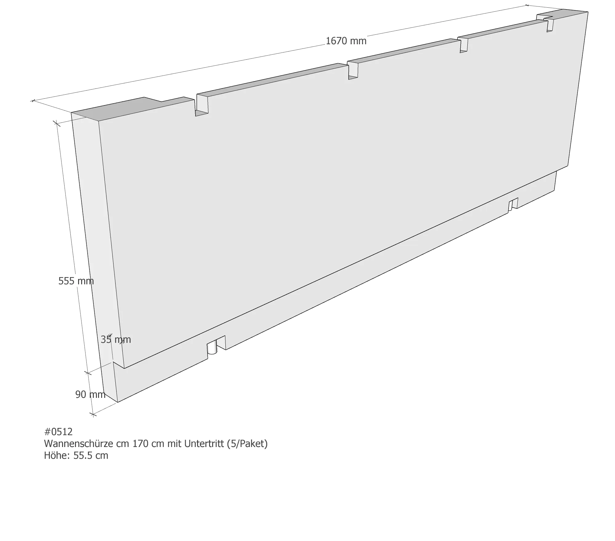 LDG Frontschürze für Badewanne, mit Untertritt 1670 × 50 mm LDG Frontschürze für Badewanne, mit Untertritt 1670 × 50 mm