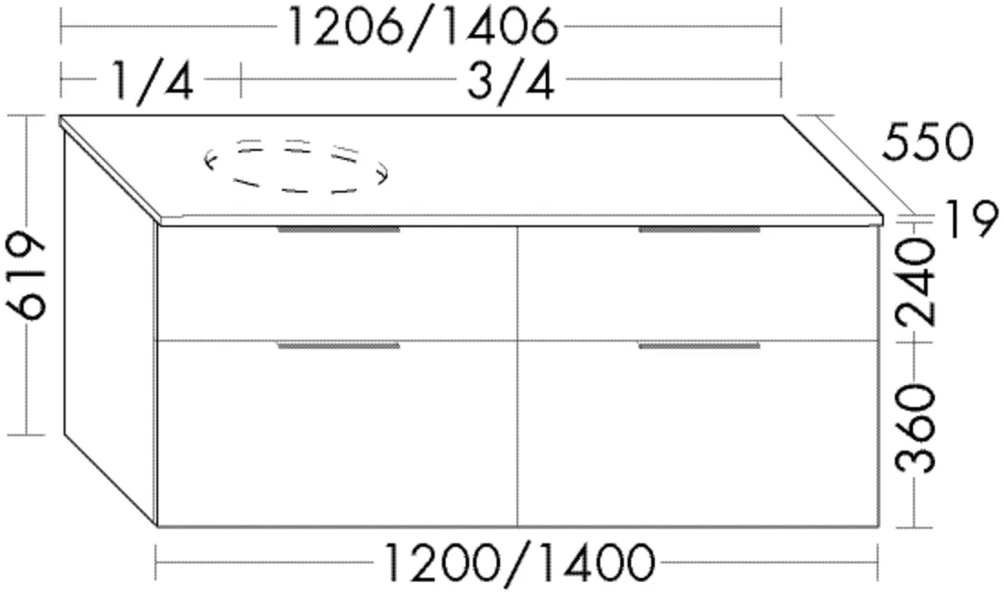 Waschtischunterschrank Eqio von burgbad – Mattlack, 1.206 mm breit, 619 mm hoch, 550 mm tief Waschtischunterschrank Eqio von burgbad – Mattlack, 1.206 mm breit, 619 mm hoch, 550 mm tief