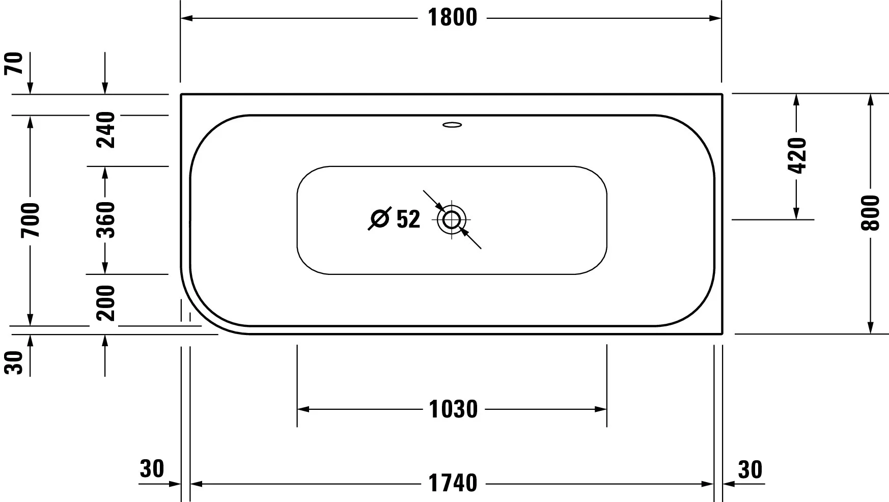 Duravit Whirlwanne „Happy D.2 Plus“ vorwand rechteck 180 × 80 cm, rechts