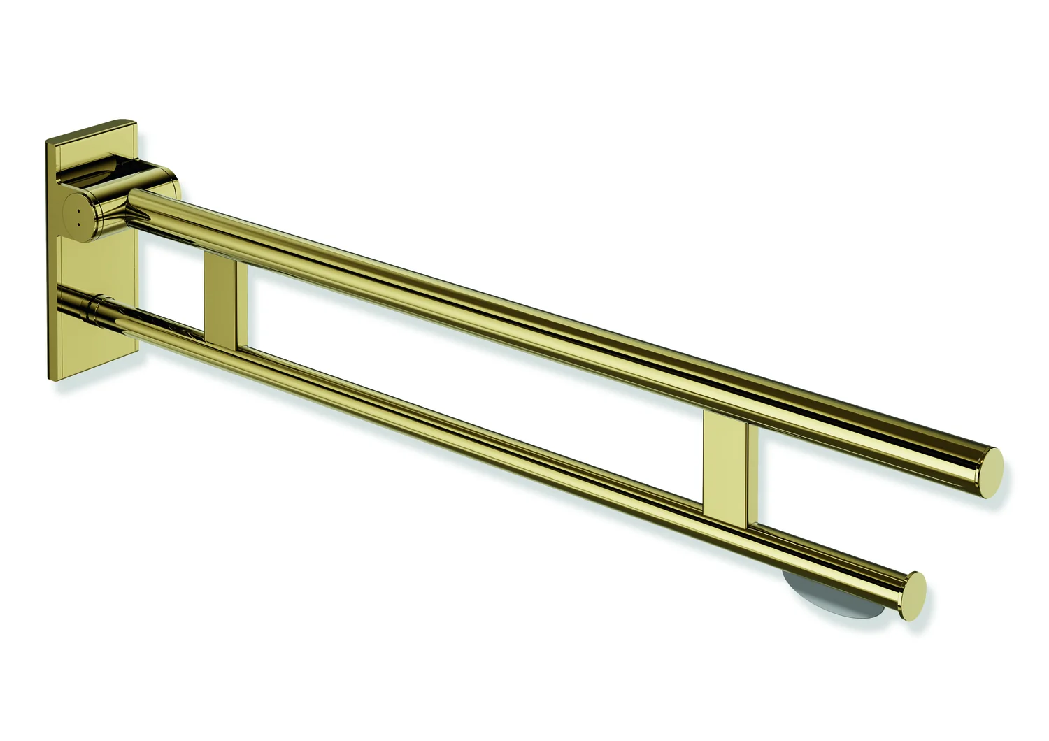 HEWI System 900 - Mobiler Stützklappgriff Duo, Edelstahl PVD gold glänzend, Ausladung 900 mm, mit WC-Papierhalter HEWI System 900 - Mobiler Stützklappgriff Duo, Edelstahl PVD gold glänzend, Ausladung 900 mm, mit WC-Papierhalter