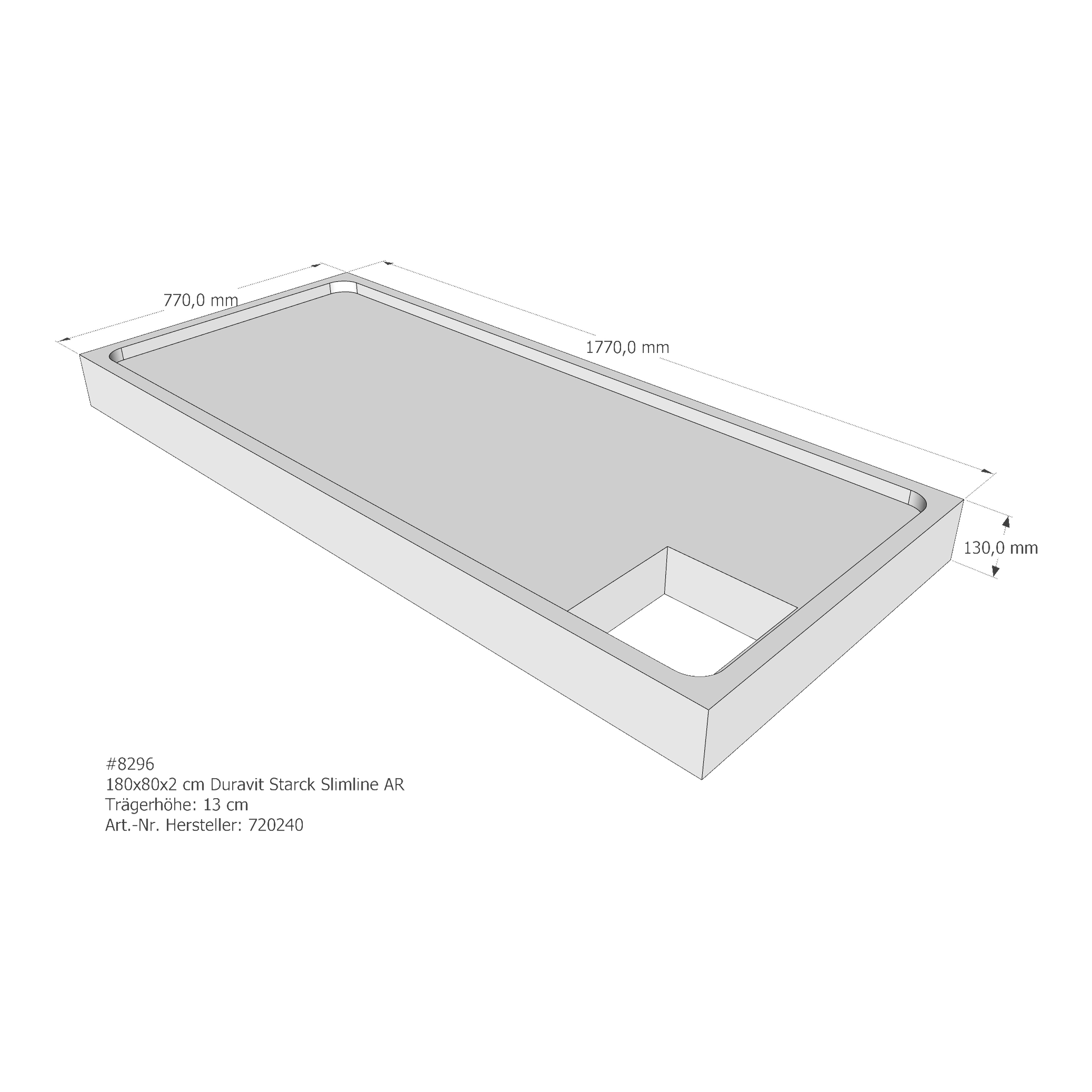 Duschwannenträger für Duravit Starck Slimline 180 × 80 × 2 cm Breite: 80 cm / Länge: 180 cm