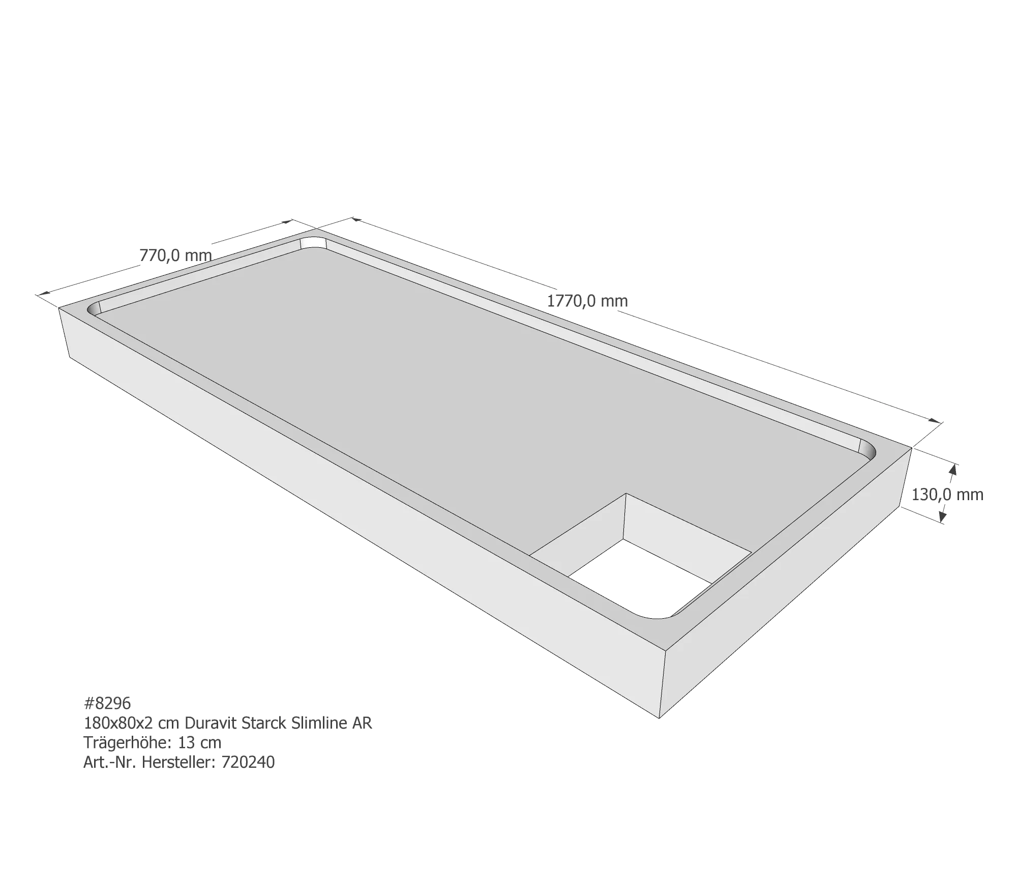 Duschwannenträger für Duravit Starck Slimline 180 × 80 × 2 cm Breite: 80 cm / Länge: 180 cm