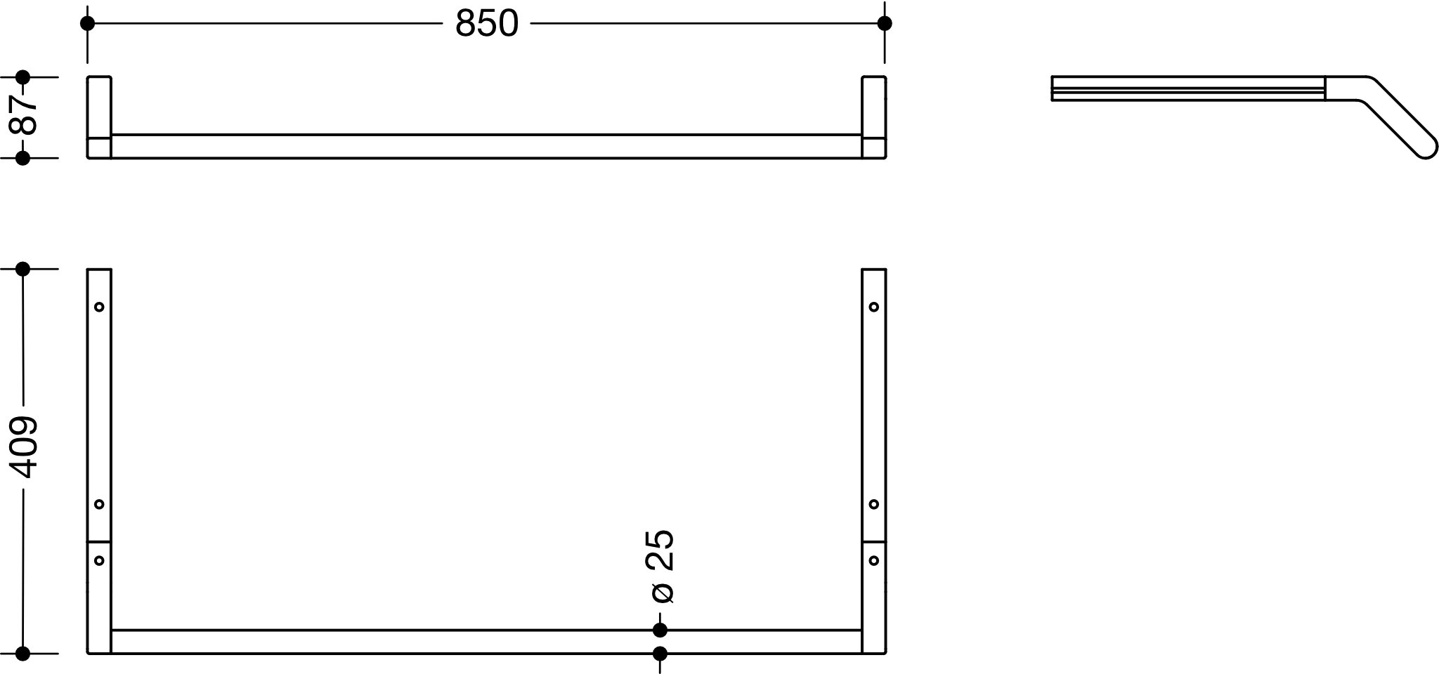 WT-Profile mit Haltegriff 848 mm f. WT 950.11.220/221 weiß tiefmatt